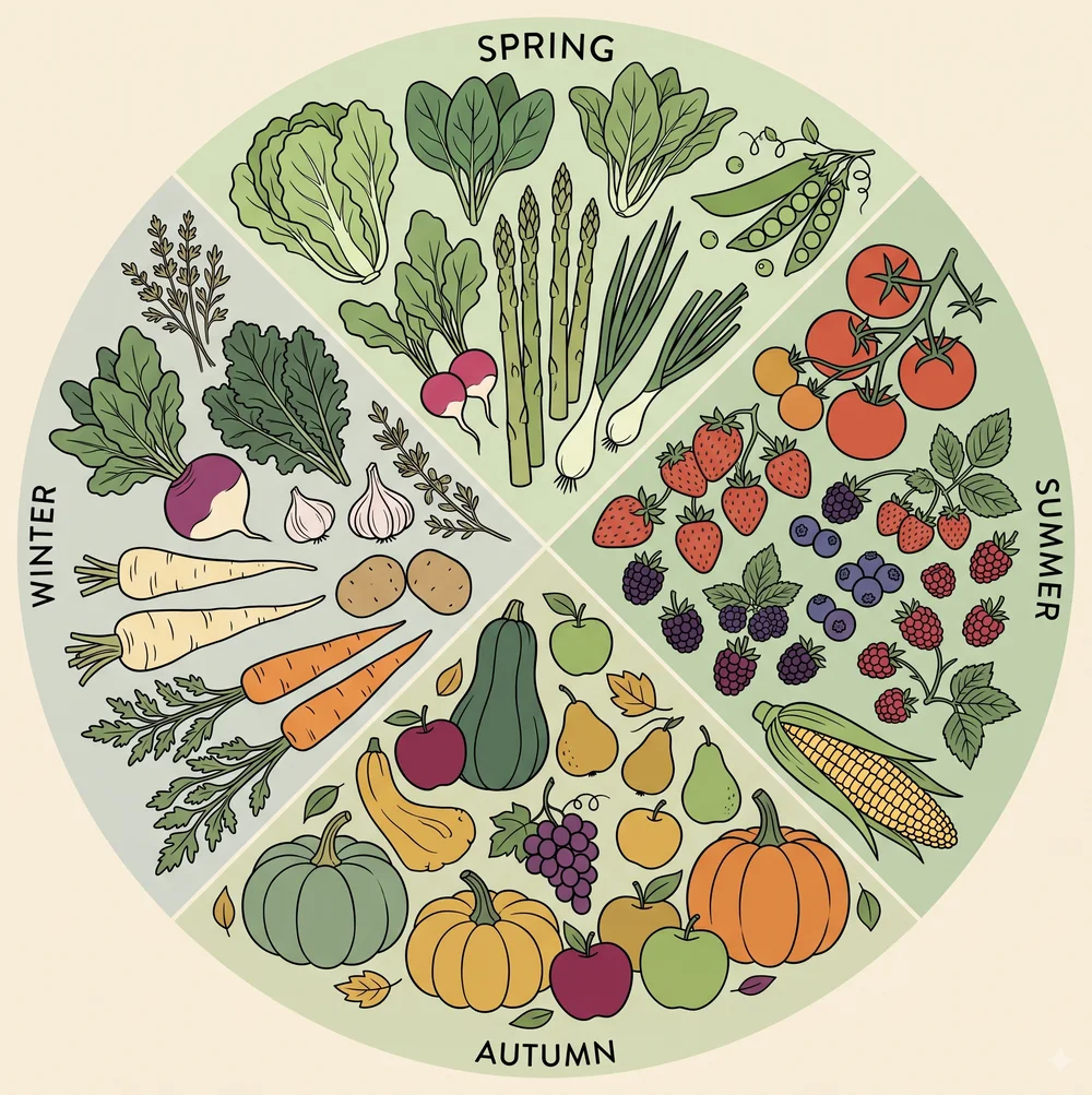 A twelve-month harvest wheel showing there is something to pick in every month of the year